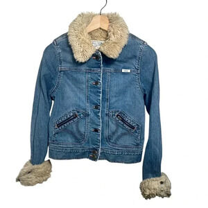 Y2K Vintage Hollister Snow Bunny Jean Jacket | Fur-Lined Collar & Cuffs | Size L
